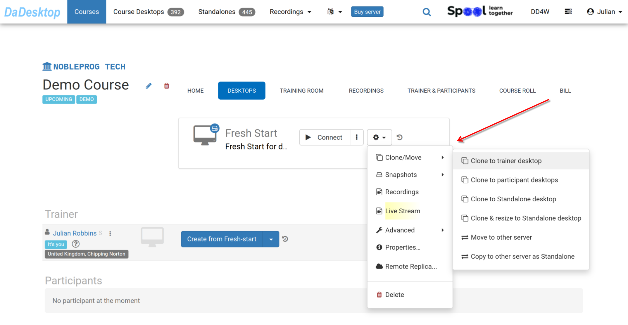 Fresh Start létrehozása Standalone-ból – opciók