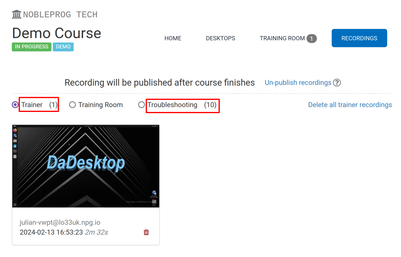 Recordings Tab View
